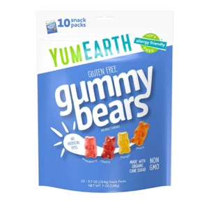 Organic Fruit Flavored Gummy Bears, 10- .7Oz. Snack Packs, Allergy Friendly, Glu - Picture 1 of 12