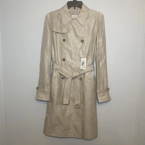 NWT Armani Collezioni Women’s Shimmer Beige Linen Blend Trench Coat Sz 10 - Picture 1 of 17