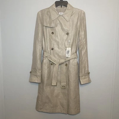 NWT Armani Collezioni Women’s Shimmer Beige Linen Blend Trench Coat Sz 10 - Image 1 of 4