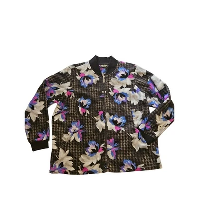 BOB MACKIE WEARABLE ART Womens LARGE Full Zip Floral Soft Fleece Jacket gray - Image 1 of 4