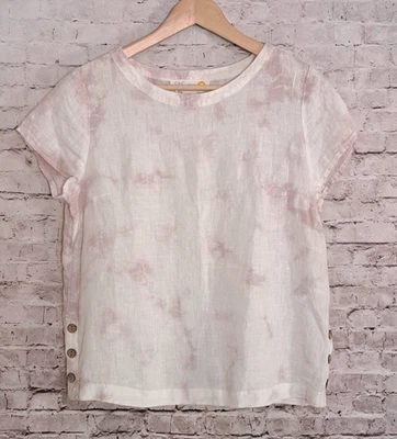 C & C California Top Women’s Small Tye Dye White Linen Beachy Coastal Casual - Image 1 of 4