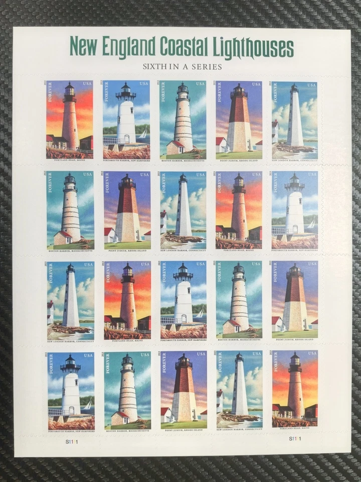 US Stamp 2013  New England Coastal Lighthouses5 sheets of 20/A total of 100 - Image 1 of 2