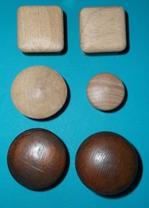 WOOD DRAWER PULLS LOT of 6 PRE-OWNED ROUND SQUARE ARTS CRAFTS DECOR CABINET DOOR - Picture 1 of 8