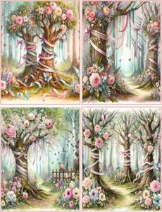8 Ribbon Tree in Forest Shabby Chic Fantasy glossy blank fold out Note Card - Picture 1 of 4