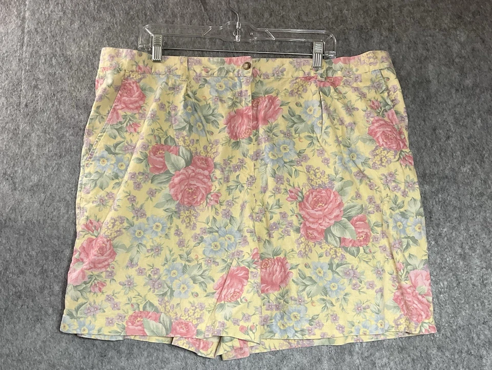 Pantalones Cortos De Colección Para Mujer Plus 2X Bolsillos Florales Amarillos Mezcla de Lino Cottage 42x6 * Foto 1 de 4