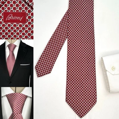 Brioni Silk Neck Tie Men 3.5 x61 Red White Blue Geometric 100% Silk ITALY Preppy - Image 1 of 4
