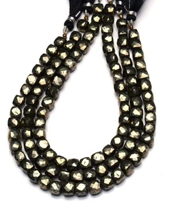 13 inch strand of natural Pyrite Cube Faceted 7.5mm beads. - Picture 1 of 3