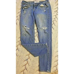 Hollister Super Skinny Wmns Jrs Sz 5S Short Distressed Blue Jeans Low Rise - Picture 1 of 7