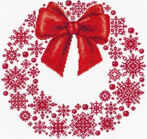 Ursula Michael Imaginating Counted Cross Stitch Chart~Redwork Snowflake Wreath~ - Picture 1 of 2