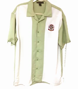 Camisa Azul Marino VP 17 Blanco Escuadrón Rayo Botón Frontal Hombres L Harriton Logo Parche - Imagen 1 de 9