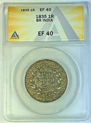1835 One Rupee British India Coin ANACS XF 40 - Image 1 of 2