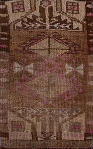 Brauner geometrischer anatolischer türkischer Akzentteppich Wolle handgeknüpfter Stammesteppich 1x2 - Bild 1 von 12