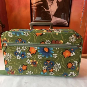 1960s 70’s Vintage suitcase luggage groovy Travel Green Floral Mod Pattern - Picture 1 of 12