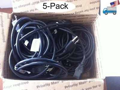 5-Pack: 3-Prong Black Computer/LCD PC/Monitor/CRT/Printer/AC Adapter Power Cords - Image 1 of 4