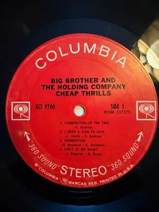 Cheap Thrills Big Brother & The Holding Company KCS 9700 Columbia Vinyl LP - Picture 1 of 4
