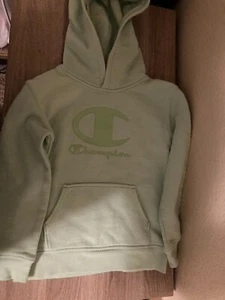 Champion Logo Hoodie 7 Light Green Long Sleeve Sweatshirt Cotton Blend Pocket - Picture 1 of 3