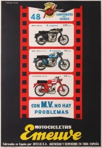 PÓSTER DE COLECCIÓN VELOZ MOTOCICLETAS EMEUVE (MV) ESPANA 1948 - Imagen 1 de 1