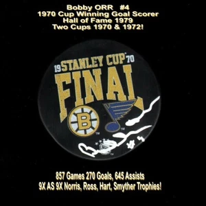 Boston BRUINS Bobby ORR #4 1970 Cup GOAL Ltd PUCK SIGNED GNR Holo COA Ext RARE! - Bild 1 von 3
