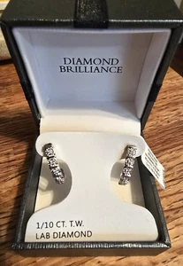 Diamond Brilliance 1/10 Lab Grown Diamond J Shaped Hoops Sterling Silver NWT - Picture 1 of 4