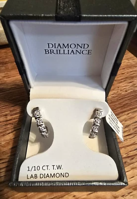 Diamond Brilliance 1/10 Lab Grown Diamond J Shaped Hoops Sterling Silver NWT - Image 1 of 4