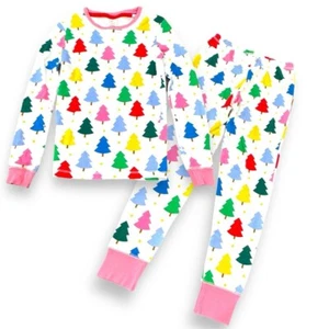 NWOT Mini Boden Size 10Y (140cm) Multicolor Christmas Trees w/Pink Ribbed Cuffs - Picture 1 of 9