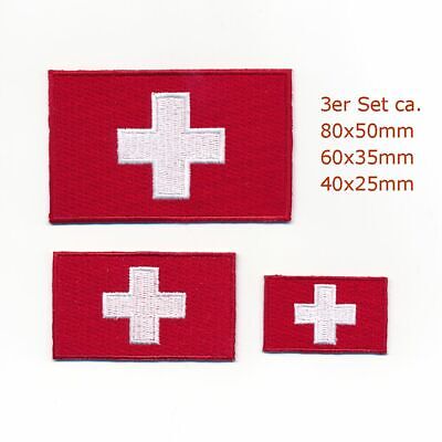 3 Schweiz Flaggen Switzerland Flags CH Bern Patch Aufnäher Aufbügler Set 1142 • 8.38€