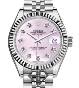 Women's 26mm Rolex Datejust SS Jubilee Pink MOP Diamond Dial Fluted Bezel - Picture 1 of 2