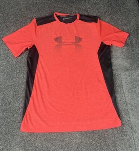 Under Armour Raid Shirt Mens Medium Orange Graphic Short Sleeve Fitted Top - Picture 1 of 9