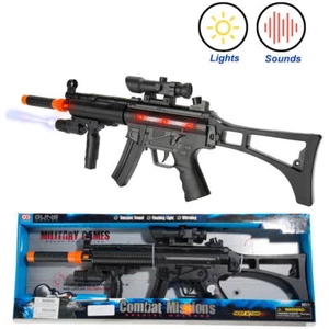 Kids Military Combat Toy Machine Gun Rifle With Flashing Lights Sounds Vibration - Picture 1 of 9