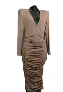 MISSGUIDED woman ruched stretch plunge midi dress PEACE+LOVE mauve colour szUK10 - Bild 1 von 7
