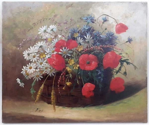 G. BEN flowers still life (est. ca.1885) oil on canvas 18 x 21 in (46 x 55 cm) - Picture 1 of 12