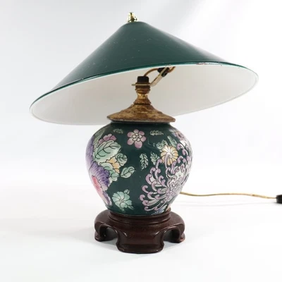 Vtg Chinoiserie Table Lamp Unusual Tilted Shade Floral Asian Hollywood Regency - Image 1 of 4