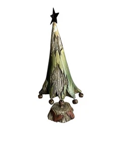 Primitive Rustic Tree Handcrafted Christmas Jingle Bells Resin Wood Used . - Picture 1 of 4