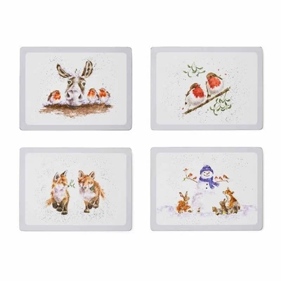 Set of 4 Christmas Placemats Cork Backed Heat Resistant Holiday Table Mats - Image 1 of 4