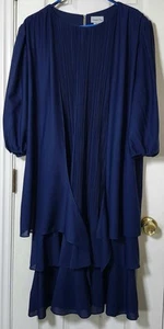 Abito donna Sandi Dee vintage manica 3/4 strati blu navy taglia 22W made in USA - Foto 1 di 7