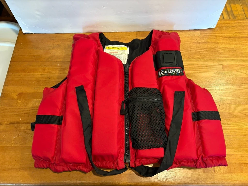 ExtraSport Life Vest Jacket. Adult Medium. Red. Chest 40-43”. Zip. Pocket. - Image 1 of 4