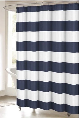 Room Essentials Shower Curtain Navy Blue w White Rugby Stripe 72x72 NWT Nautical - Image 1 of 4