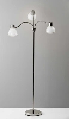 69" Nickel Three Light Tree Floor Lamp with White Bowl Shade - Image 1 of 2