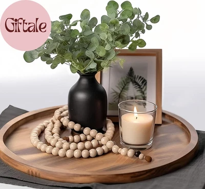 11.5 Inch Small Wood round Decorative Tray for Home Decor, Coffee Table, Dining  - Image 1 of 4