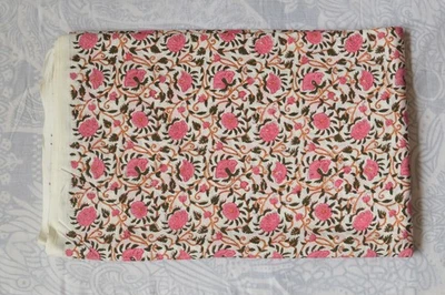Hand Block Floral Print 100%Cotton 1 Yard Fabric NO TARRIF CHARGES 100%✅ZK_163 - Image 1 of 4