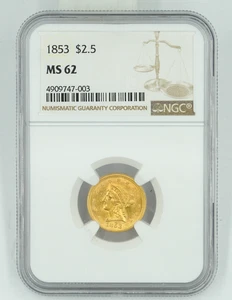 1853 NGC MS62 $2.5 Gold Liberty - Picture 1 of 3