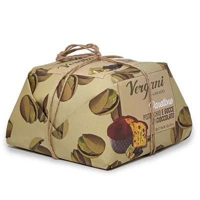 Panettone de pistacho y chocolate Vergani - Pastel italiano - 750 g (1,65 lb) Foto 1 de 4