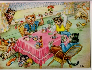 Vintage Postcard Anthropomorphic Cats / Dressed Cats - Poker Party - Picture 1 of 2