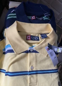 Chaps Polo Shirt Mens 2XL Yellow Blue White Stripe Short Sleeve Cotton Shirt NWT - Picture 1 of 3