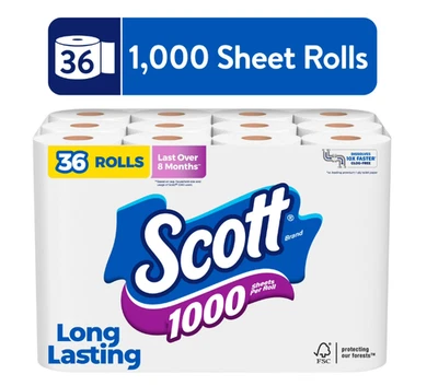 New Scott 1000 Toilet Paper, 36 Rolls, 1,000 Sheets per Roll