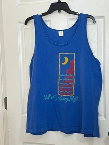 Vintage 1993 Half Moon Beach Tank Top XL Walk of Fire Quarry Party Blue USA Made - Picture 1 of 8