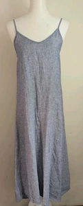 Artisan NY 100% Linen Slip Dress Maxi Size XS Blue Summer Sundress Hi Lo Hem EUC - Picture 1 of 12