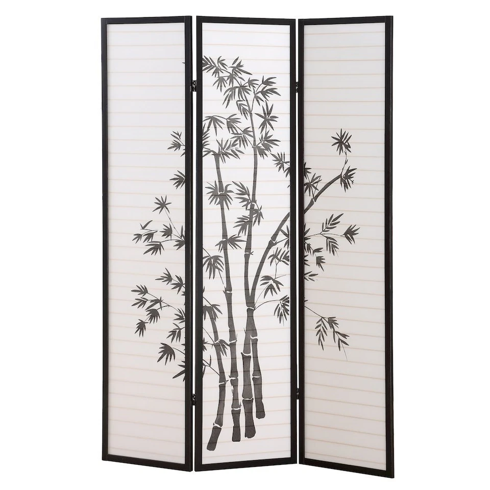 3 Panel Room Divider Screen Oriental Shoji Japanese Tall Wood High Black