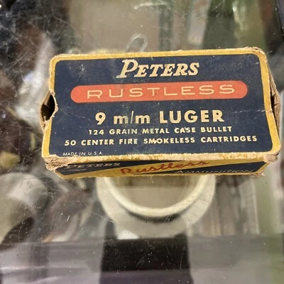 RARE VINTAGE THE PETERS CARTRIDGE CO Rustless 9mm CARTRIDGE BOX Foto 1 de 4