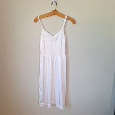 Camisón retro discoteca vintage años 80 blanco con ribete de encaje midi sin cordones para mujer talla 36 M/L Foto 1 de 4